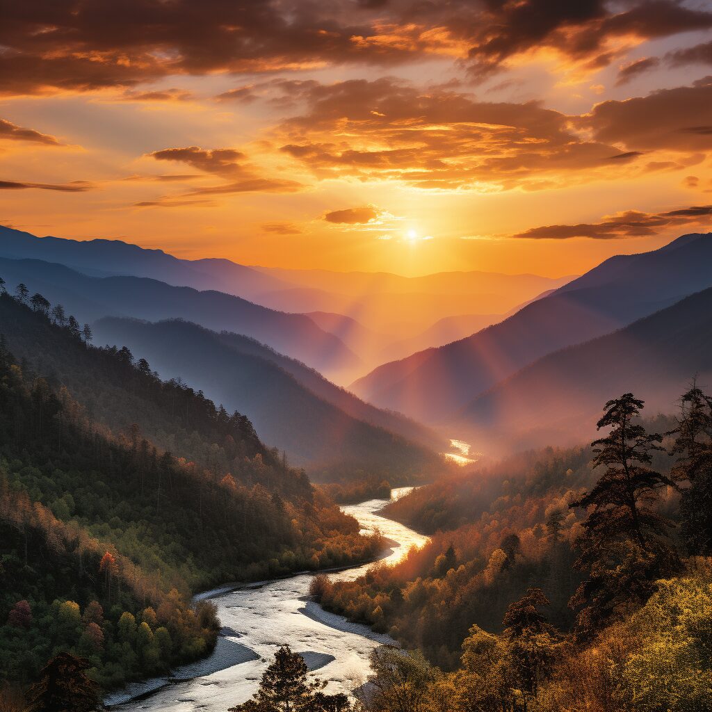 A serene image of a sunset over the Smoky Mountains, symbolizing the enduring beauty and legacy of 