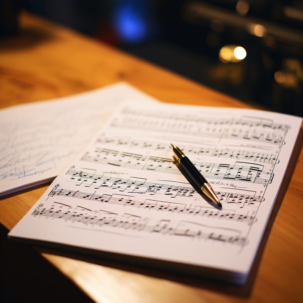 A close-up of a handwritten lyric sheet for 