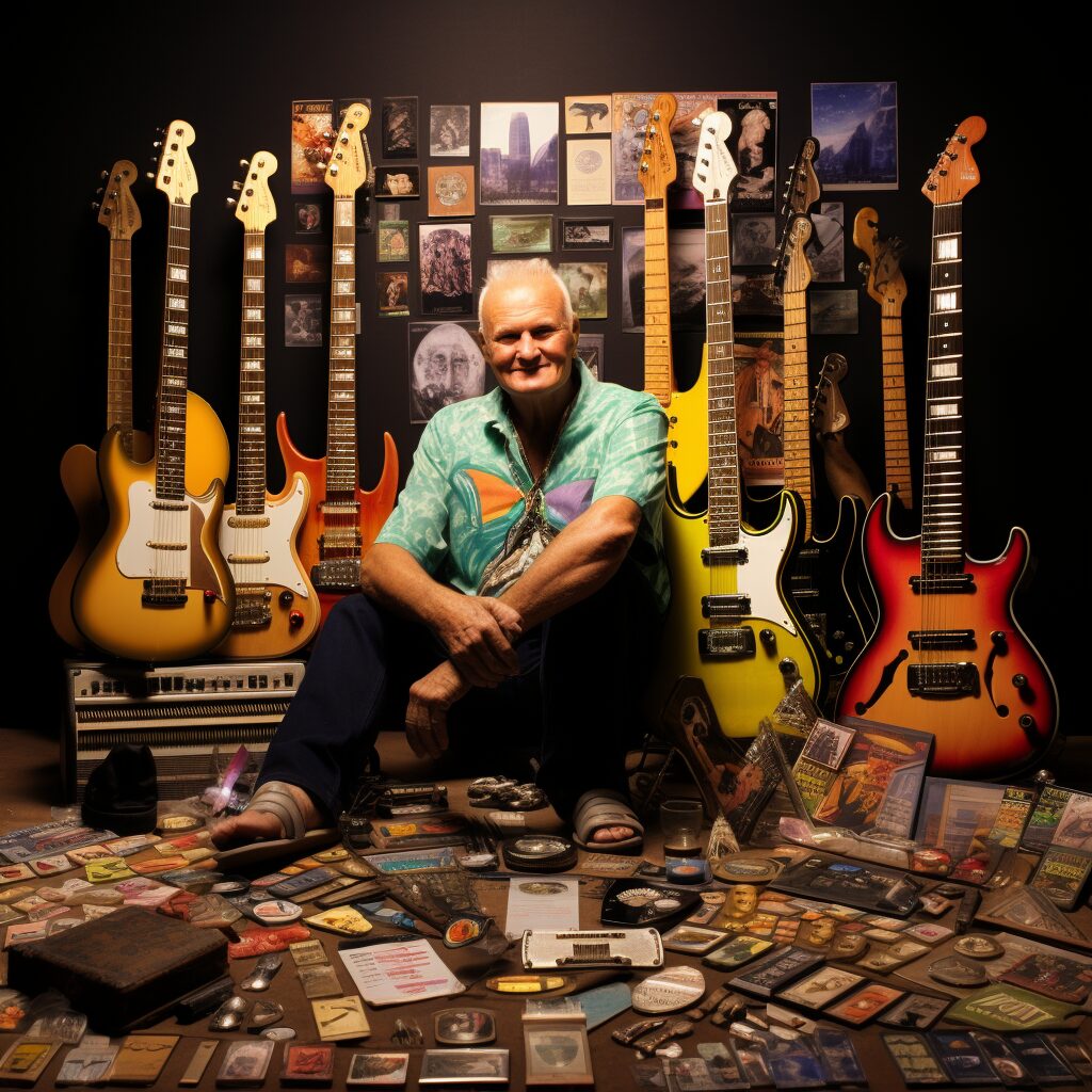 An image showcasing various awards and accolades received by Dick Dale throughout his career, including the Surf Music Hall of Fame induction.