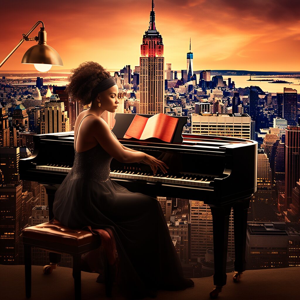 "Create a striking, soulful image that captures the essence of Alicia Keys