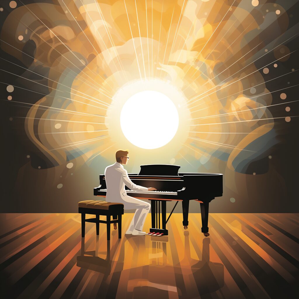 An image generation prompt that captures the essence of the article could be: "Visualize a grand stage, bathed in soft, ethereal light. In the center, a figure seated at a grand piano, a reflection of Elton John doused in shimmering sequins. His fingers are poised on the ivory keys, ready to play. The piano sits on a sea of vintage records, a nod to the decades of music history that Elton John has been an integral part of. In the foreground, the figure of a tiny ballerina dances across the keys, an interpretation of the song, 