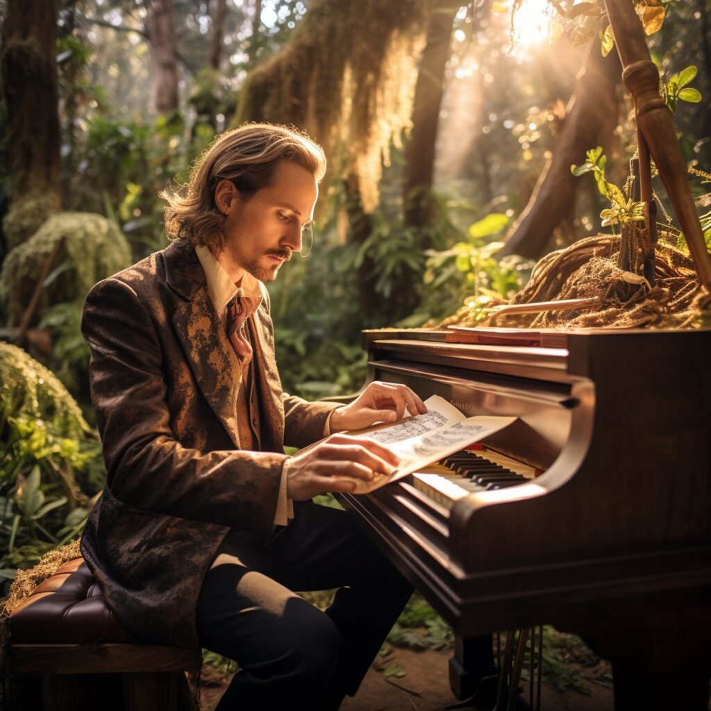 C. Carson Parks in his element, composings songs. 