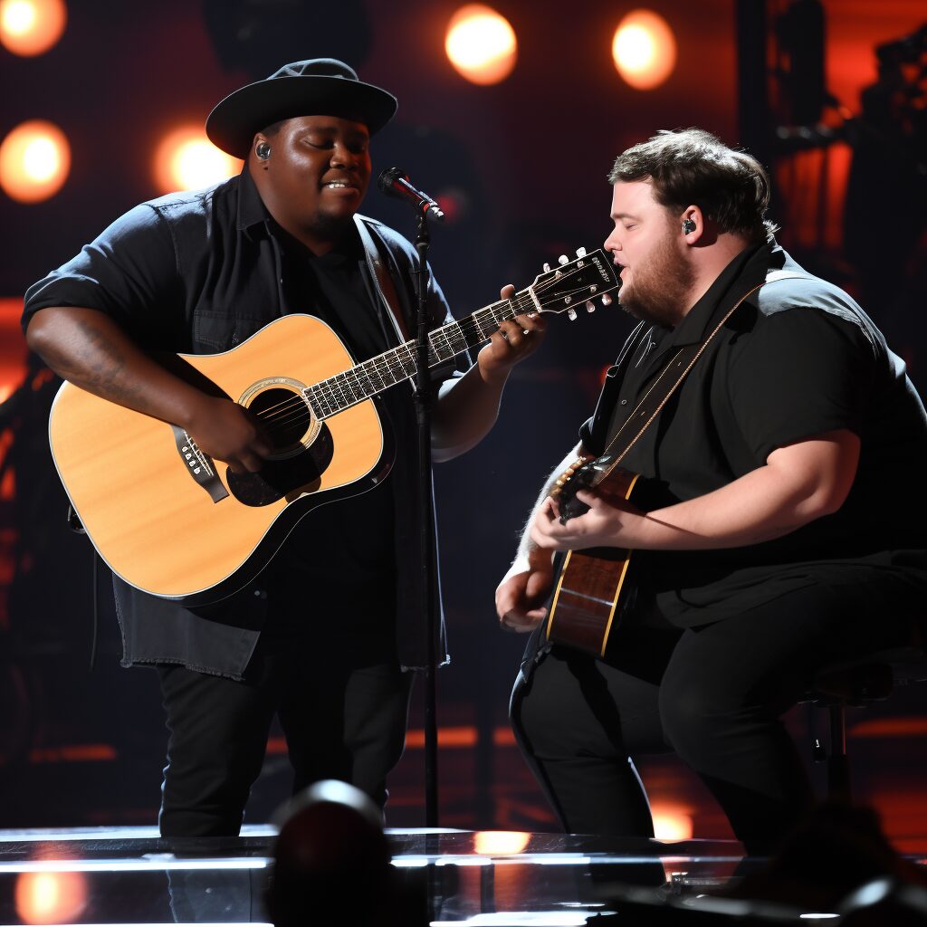 Luke Combs and Tracy Chapman performing at the Grammys