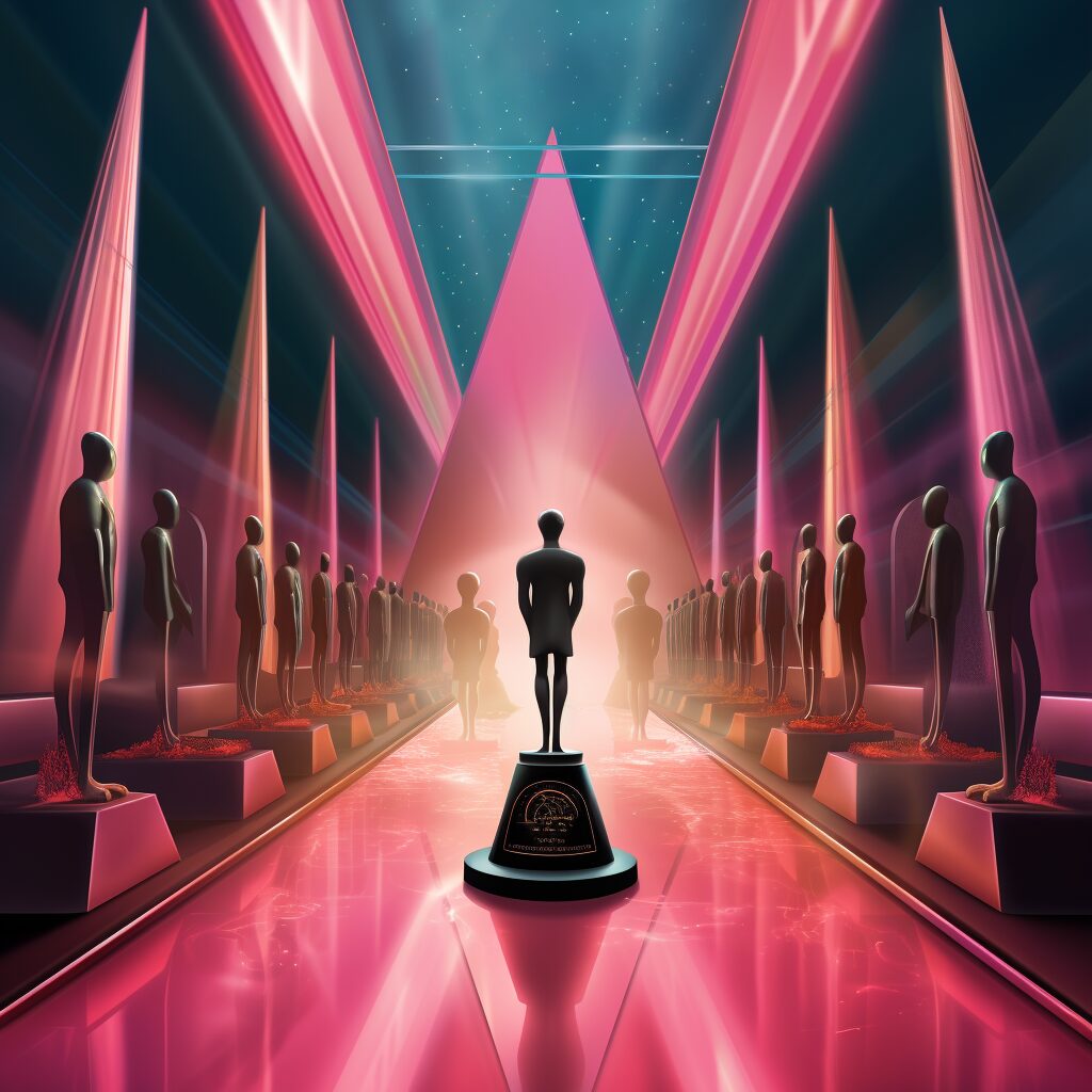 Create an image depicting Pink Floyd receiving music awards.