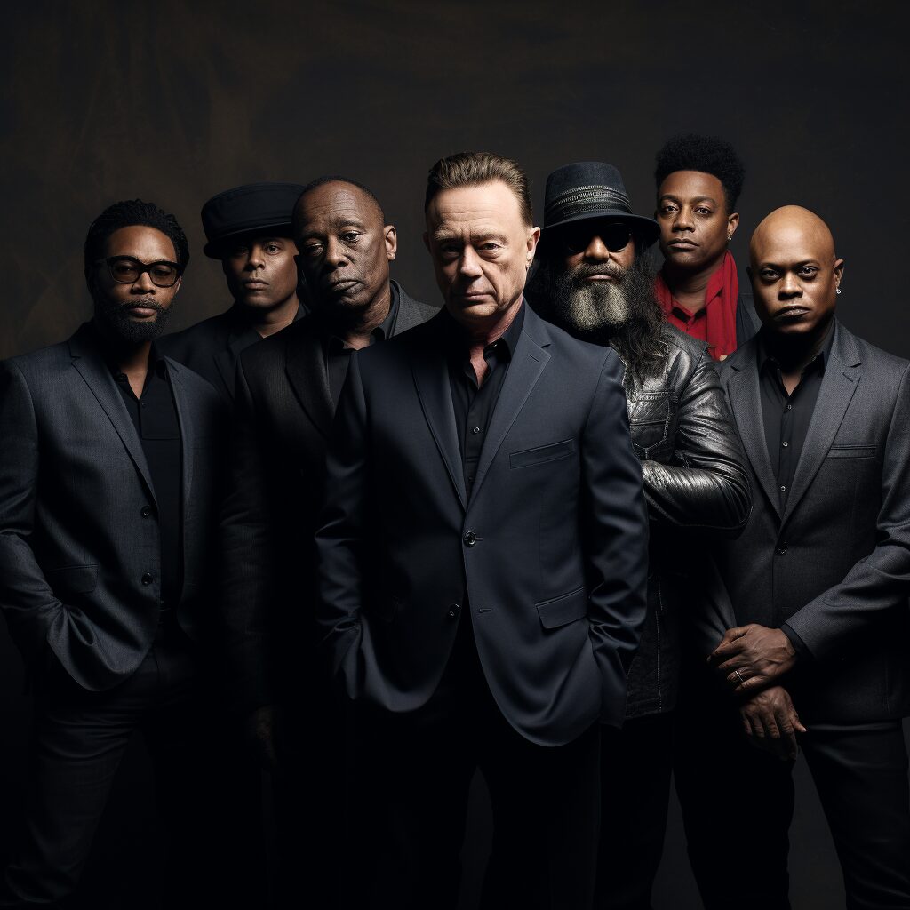 UB40 performing Red Red Wine, vibrant reggae vibes, chart-topping celebration, global music phenomenon