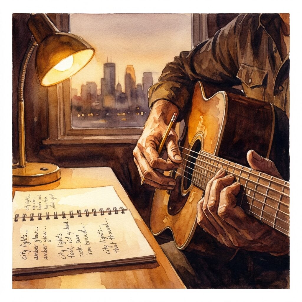 A close-up of a songwriter